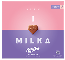 Chocolate bonbons Milka with strawberry cream